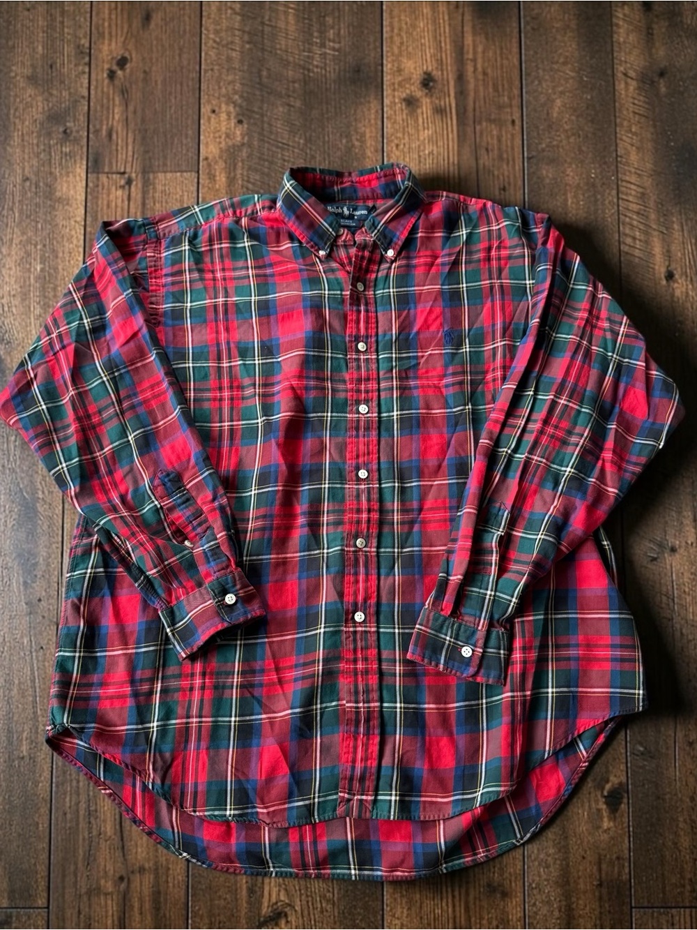 Ralph Lauren Blake Mens Large Red Green Blue Plaid Long Sleeve Button Down Shirt